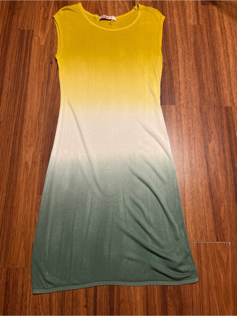 DESIGUAL Sleeveless Ombre Yellow to Green Ombre Knit Midi Dress
